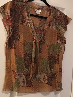 Allison Taylor Patchwork Paisley Tie-Neck Blouse - Mustard, Olive, Rust